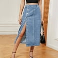 thumbnail image 5 of HXWCHs Women's Casual Denim Midi Skirt Stretchy Waistband Comfortable Everyday Wear Stylish A-Line Design Blue XL, 5 of 8