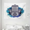 thumbnail image 1 of Evil Eye Tapestry, Hamsa on Watercolor Brushstrokes Backdrop Amulet Floral Elements, Wall Hanging for Bedroom Living Room Dorm Decor, 80W X 60L Inches, Dark Blue Light Blue White, by Ambesonne, 1 of 2