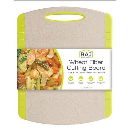 Raj Wheat Fiber Cutting Board - Lime Green Non-Slip Double-Sided Kitchen Chopping Board - Meat, Vegetable Cutting Boards with NO juice grooves - Best used as Serving Board - Medium 14" x 11"