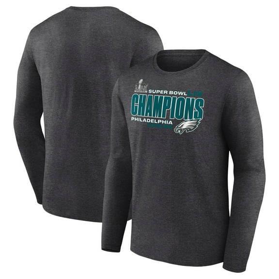 Men's Fanatics Heather Charcoal Philadelphia Eagles Super Bowl LIX Champions Big & Tall Under The Lights Long Sleeve