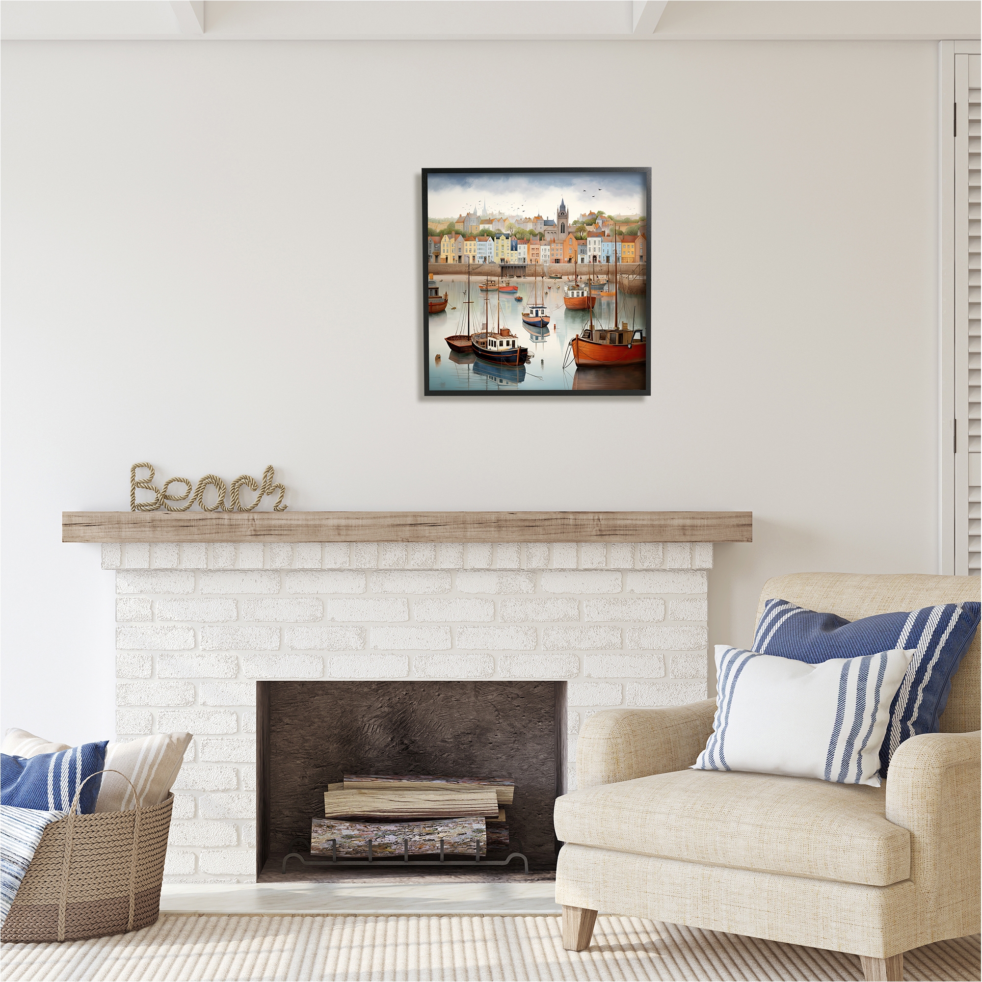 Stupell Industries Seaside City Harbor Transportation Painting Black Framed Art Print Wall Art, 24 x 24