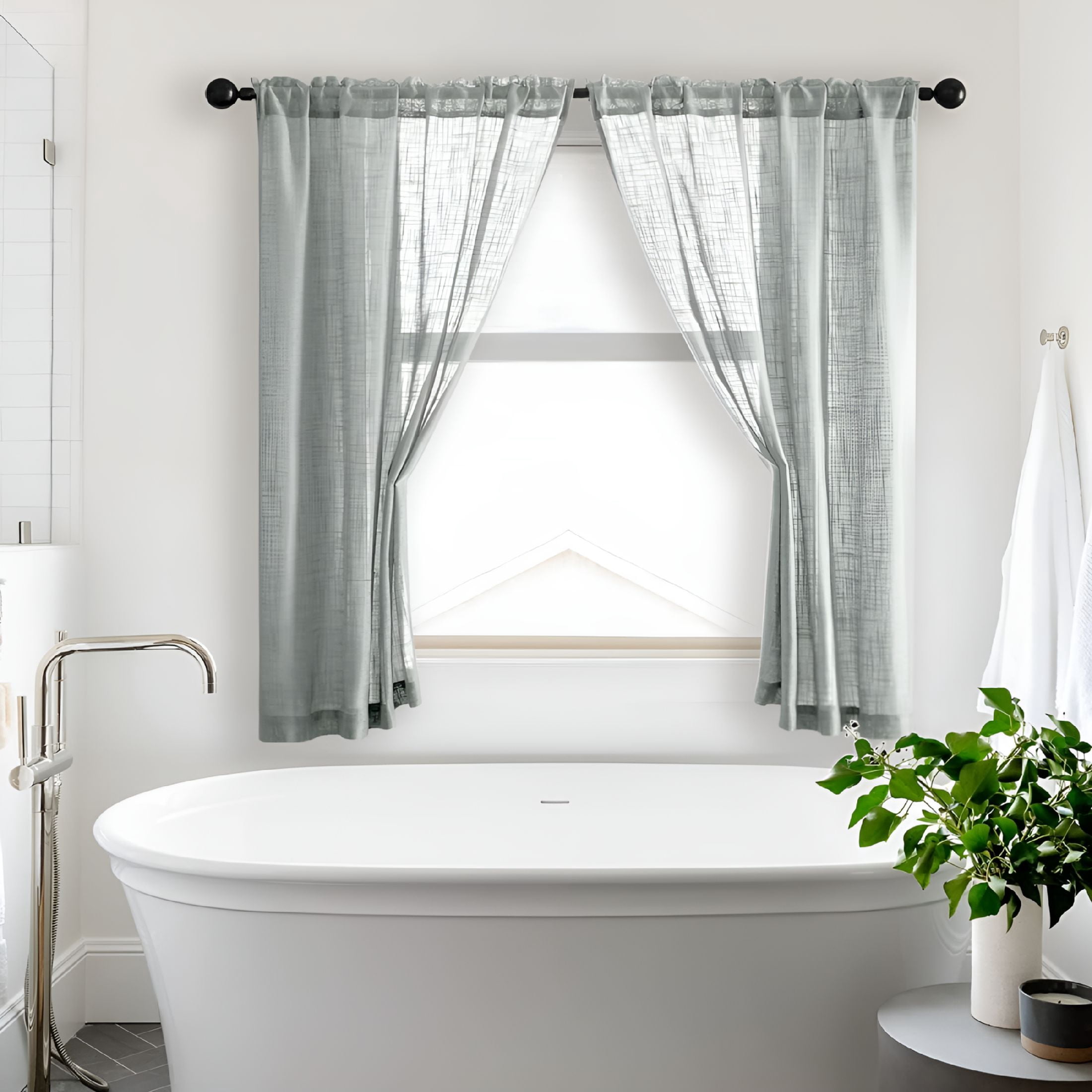 AUQ Grey Curtains 48" Length for Bathroom Window 2 Panels. Semi Sheer Rod Pocket Faux Linen Small Curtains for Bedroom Kitchen. 36x48"es Long. Light Gray
