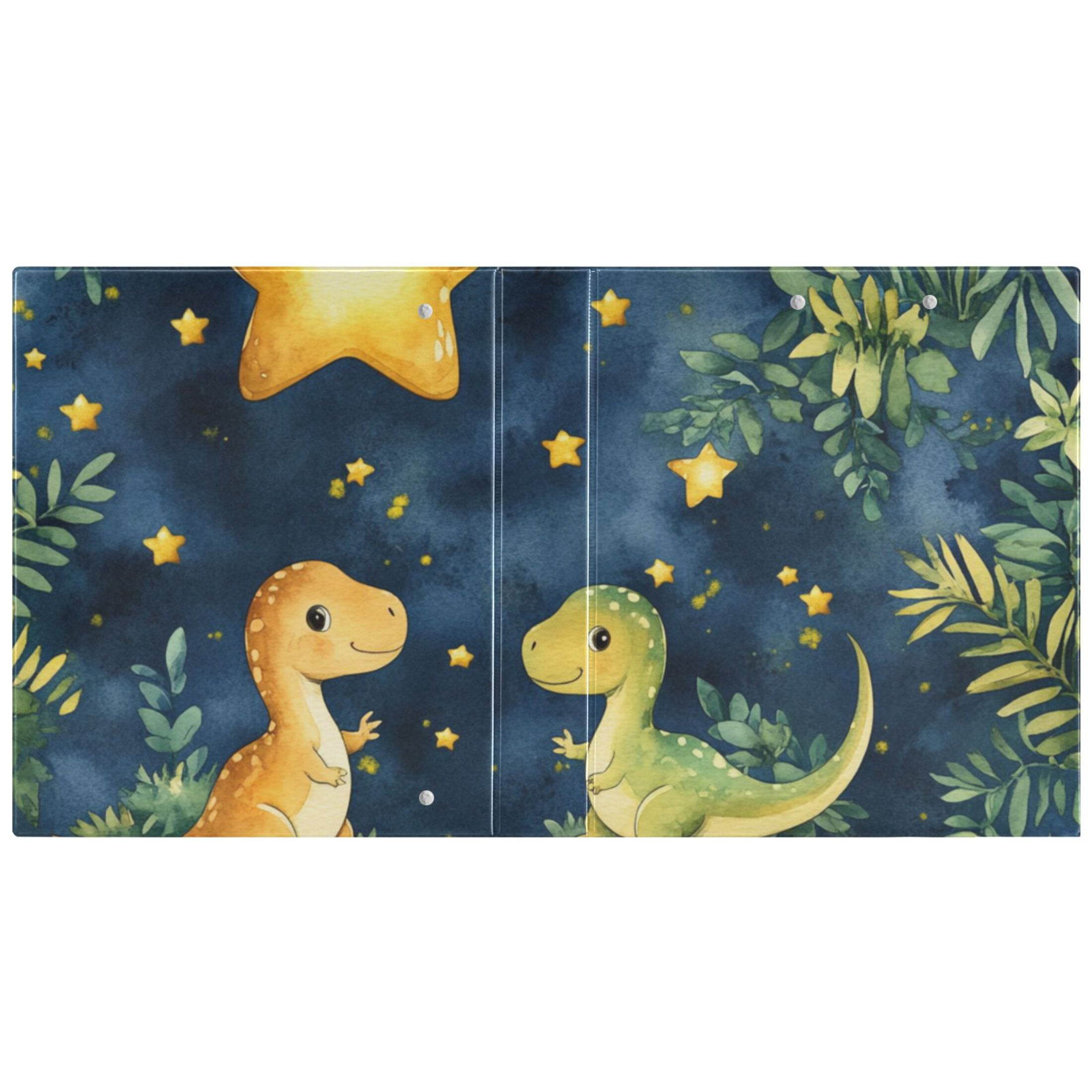 Dinosaur Stars Leaves 3 Ring Binders 1.5 inch Hardcover File Folders with Interior Pockets A4 Size Organizer for School Office Hospital