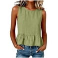 thumbnail image 6 of FDGIU Women's Crew Neck Linen Blend Sleeveless Tank Top, Solid Peplum Ruffle Hem Loose Cropped Casual Camisole Blouse, 6 of 8