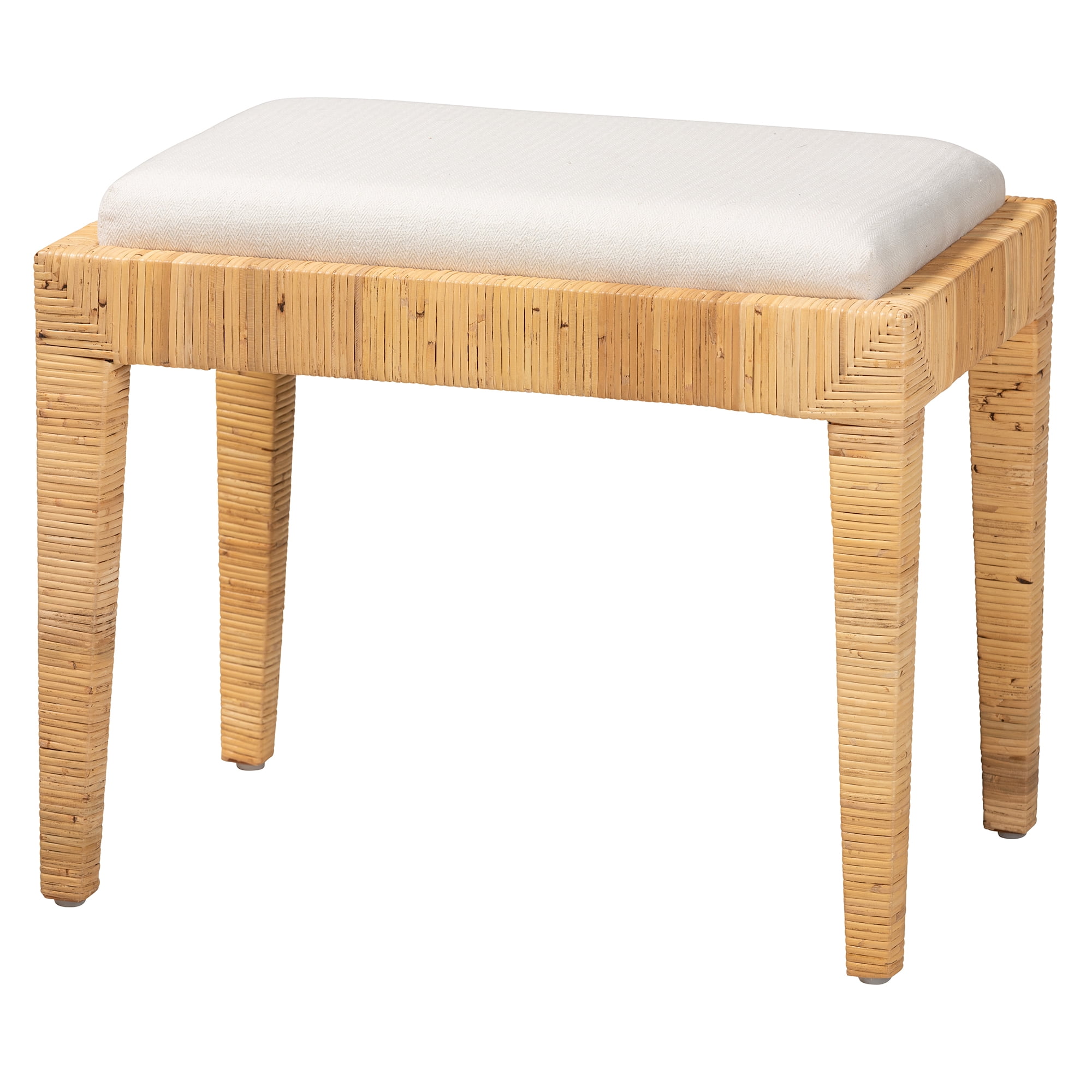 bali & pari Sofia Rattan and Mahogany wood BOHO Ottoman, Natural Brown