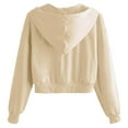 thumbnail image 3 of Brglopf Womens Crop Hooded Sweatshirt Long Sleeve V-Neck Drawstring Hoodies Casual Y2K Streetwear Spring Fall Pullover Tops Beige XXL, 3 of 5