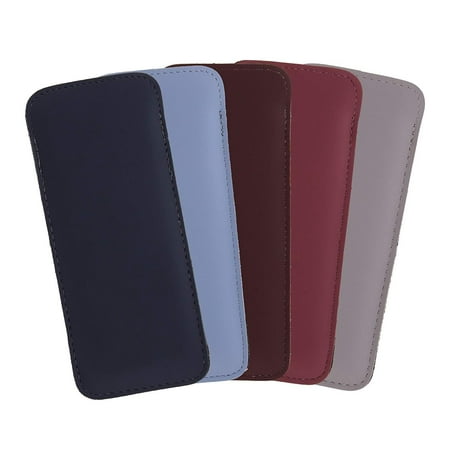 5 Small Leather - 5 Pack Faux Leather Slip In Eyeglass Case For Women, Small Readers Glasses Case
