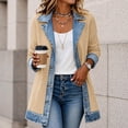 thumbnail image 3 of Women’s Denim Patchwork Cardigan Jacket Long Sleeve Button Down Lapel Casual Outerwear with Pockets, 3 of 5
