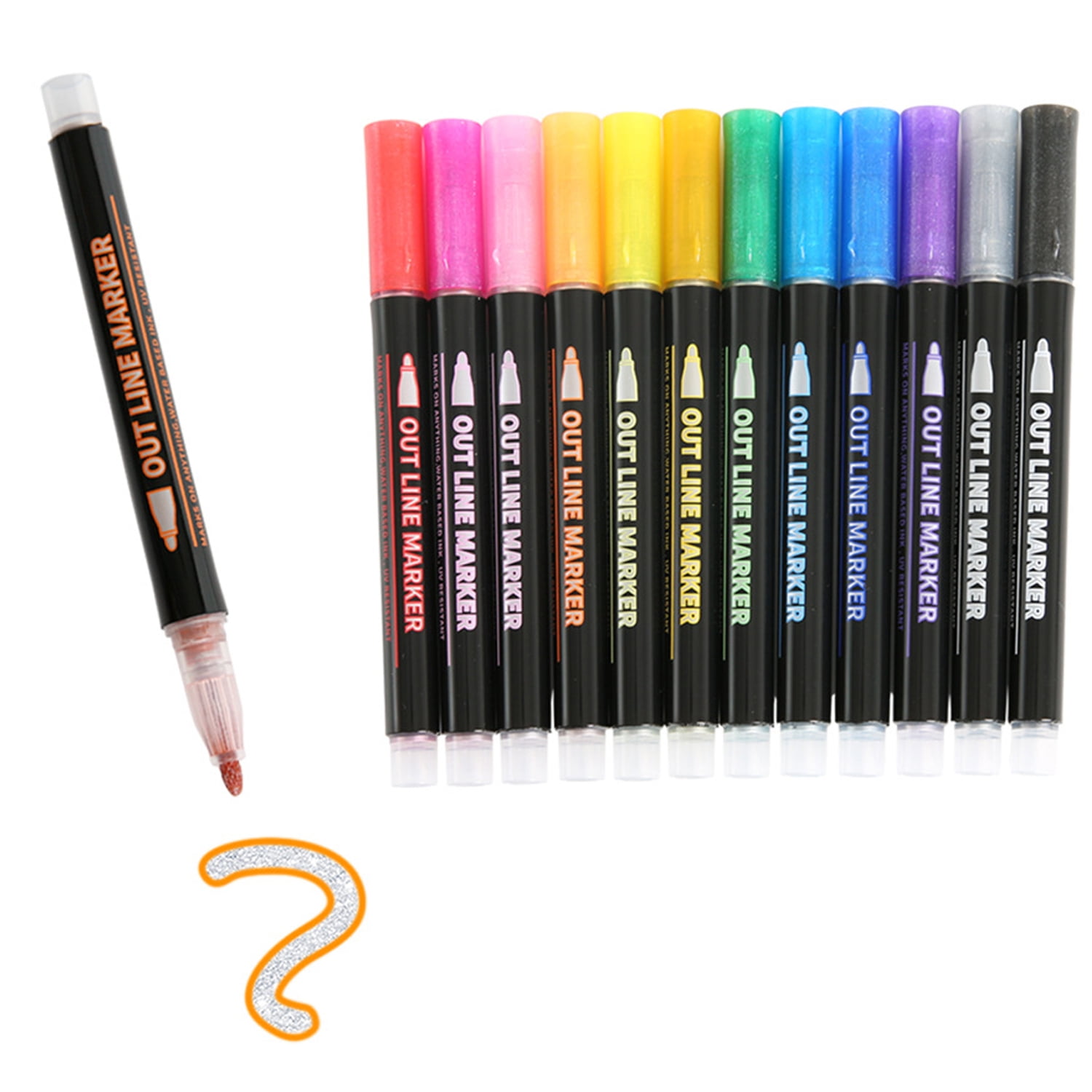 Eforcase 12PCS Colorful Marker Fluorescent Pens Outline Line Pen Luminous  Marker Pen Drawing Pens Markers Pens for Art, Drawing, Greeting Cards, DIY