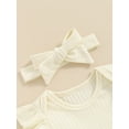 thumbnail image 6 of Bslissey Baby Girls 3Pcs Summer Outfits Short Sleeve Ruffled Romper + Elastic Waist Shorts + Bow Headband 0-18M Newborn Infant Solid Color Shorts Sets, 6 of 9