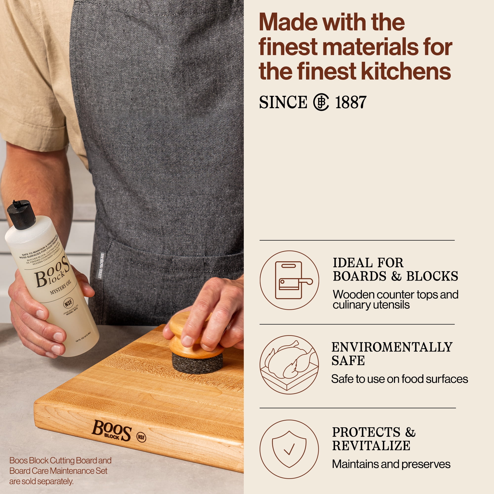 John Boos, Wood Cutting Board Care Set, Oil, Cream and Applicator