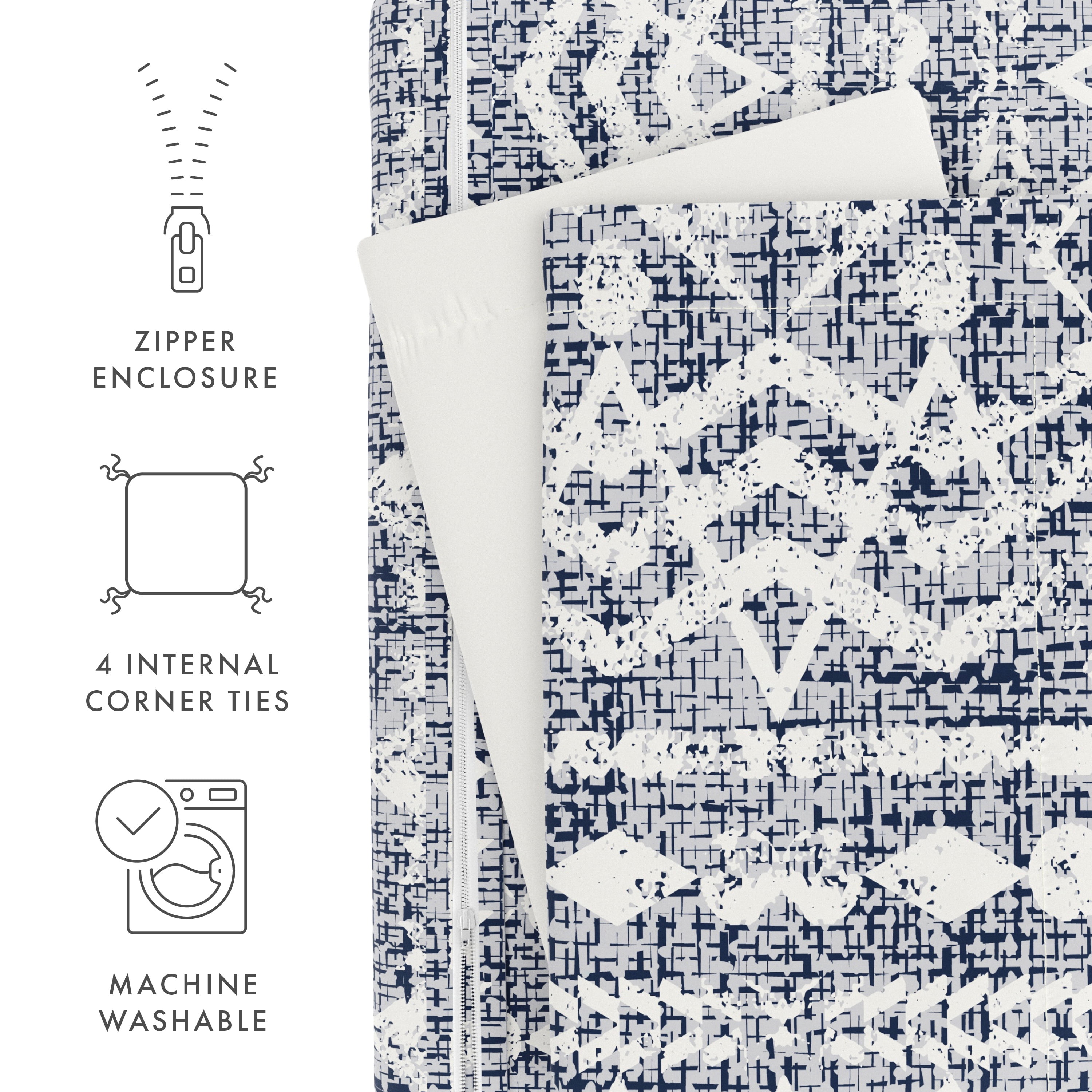 Noble Linens Blue Reversible Modern Rustic Print 2-Piece Duvet Cover Set, Twin/TwinXL