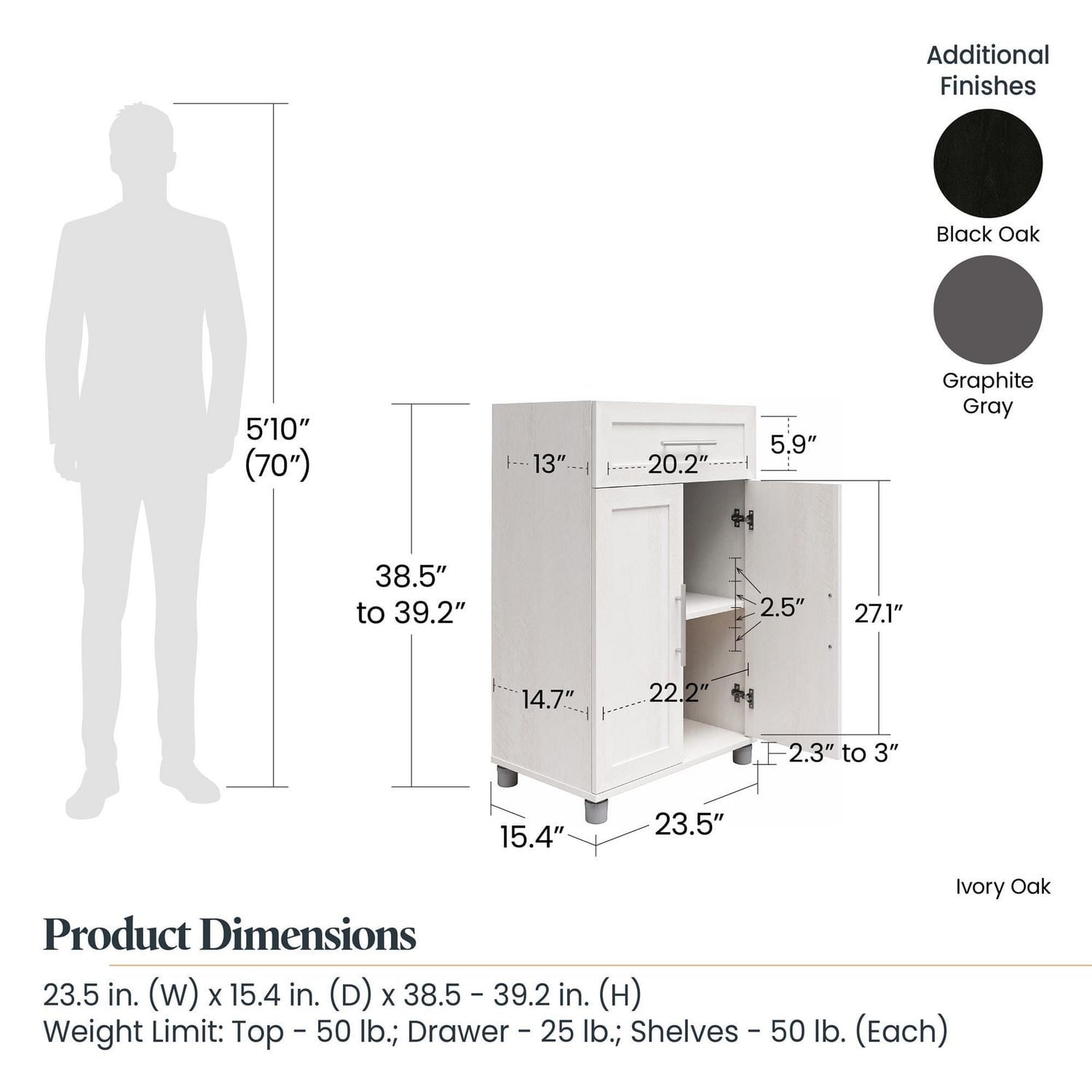 Systembuild Evolution Camberly Framed 2 Door/1 Drawer Storage Cabinet, Graphite Gray