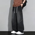 thumbnail image 3 of WPPGONE Elastic Waist Jeans for Men Baggy Drawstring Straight Leg Wide Leg Relaxed Fit Bottoms Summer Casual Fashion Vintage Denim Pants with Pockets, 3 of 8