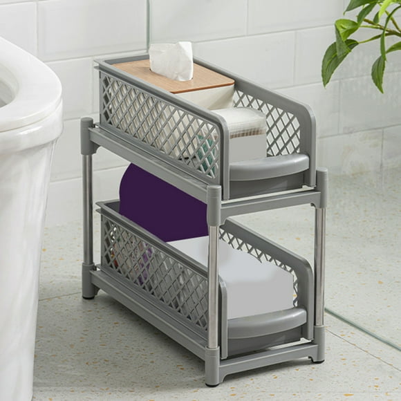 LSLJS 2 Tier Sliding Shelves Storage Under Sink Organizer Bathroom Kitchen Organizers and Storage Pull Out Sink Cabinet Drawer Shelf Pantry Organizer and Storage Plastics Shelves