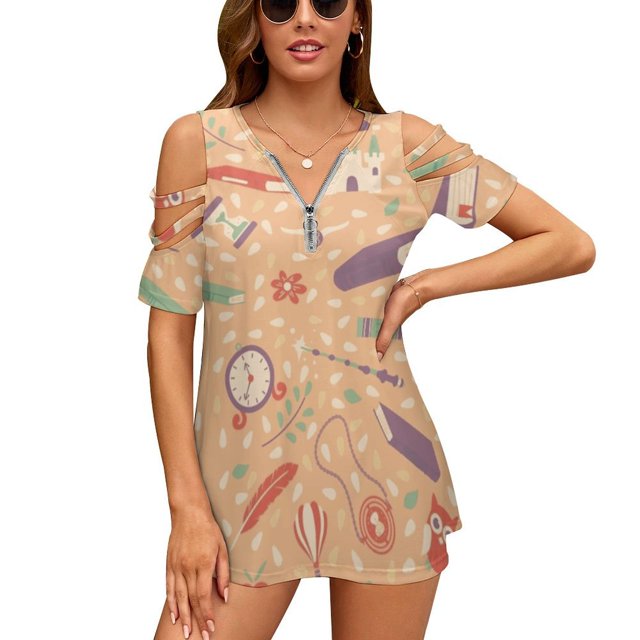 Read Books Pattern Women Short Sleeve Tops O-Neck Hollow Out Shoulder Strap Tees Streetwear Read More Books Read Reading Book