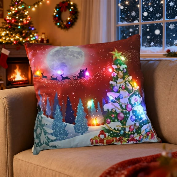 Mineart Christmas LED Pillows, Holiday Gifts with Two Modes (Flash/Stay On), Printed Sofa Cushions and Pillowcases, Glowing Decor for Living Rooms
