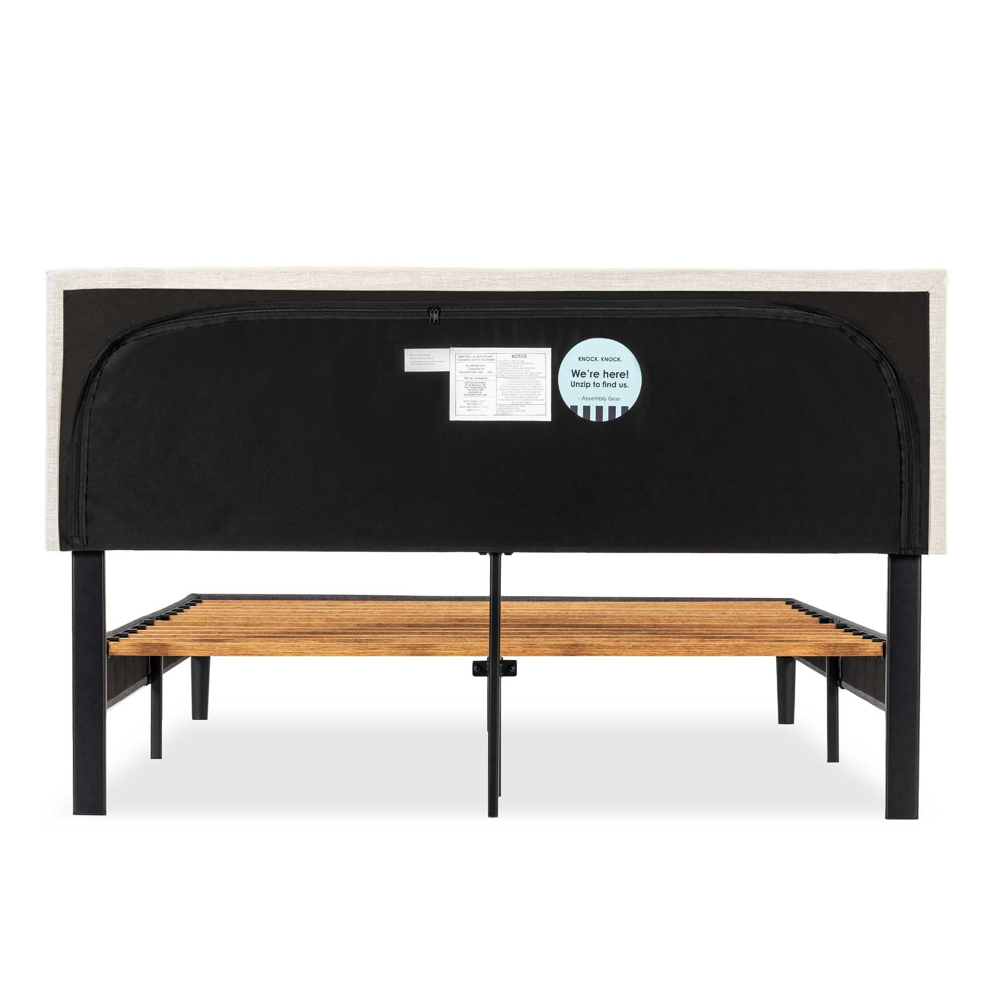 Mellow Alva Upholstered Platform Bed Frame with Headboard, Ivory, King
