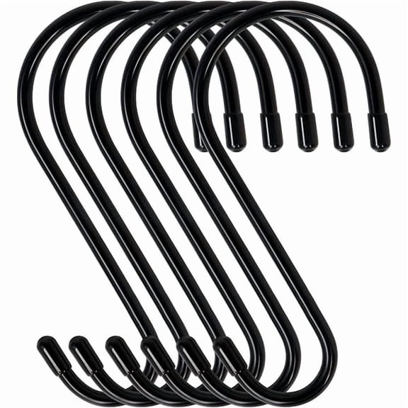 6 Pack Large S Hooks, Rubber Coated, Heavy Duty Non Slip, Black Vinyl Coated Closet S Hooks for Hanging Plants, Jeans, Pot, Pan, Garden, Bird Feeders - Heavy Duty Wall Hangers Without N