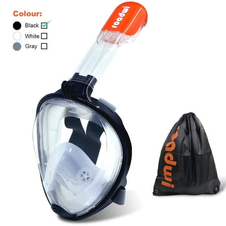- roadwi Snorkel Mask Full Face 180 Degree Visibility With Action Camera Mount and Travel Bag, Adjustable Belt Comfortable and Anti-Leak Scuba Masks for Adults and Kids