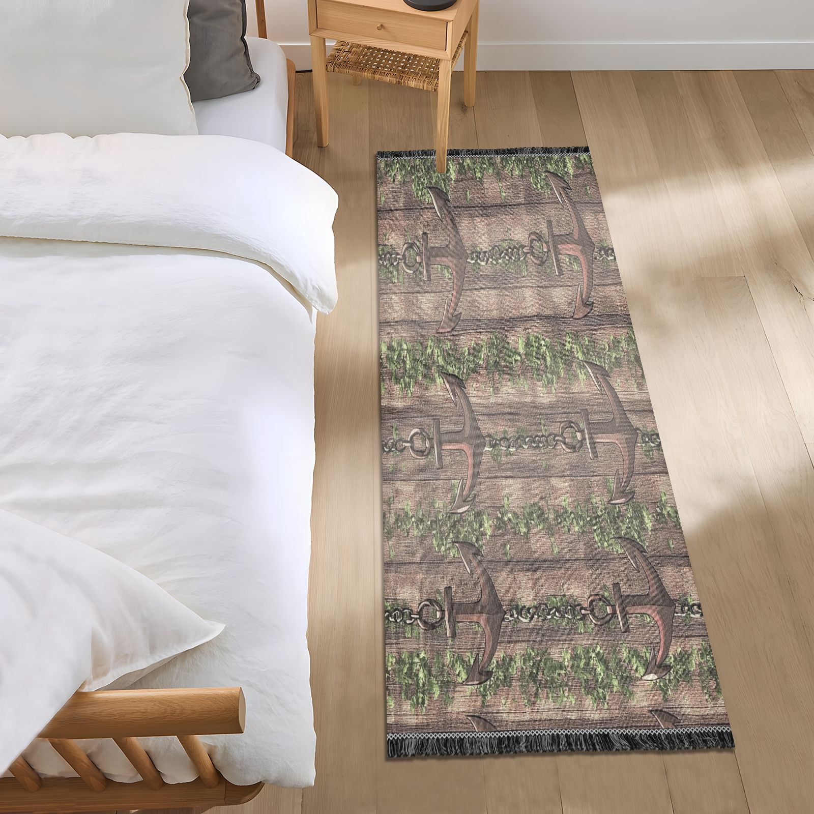 Rustic Anchor Chains 72x23.5" Bedroom Runner Rug, Durable and Non-Slip for Hallways and Living Rooms