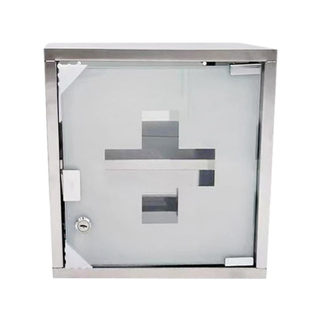 Milaget First Aid Medical Cabinet Stainless Steel Frame 2 Layer Glass Door Wall Mounting