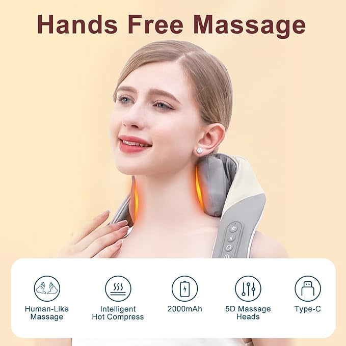 Neck Massager with Heat, Electric Neck Shoulder Massager Cordless Shiatsu Massage Pillow for Pain Relief Deep Tissue, Portable Neck Massager with Heat Therapy, Buckle Basic Model