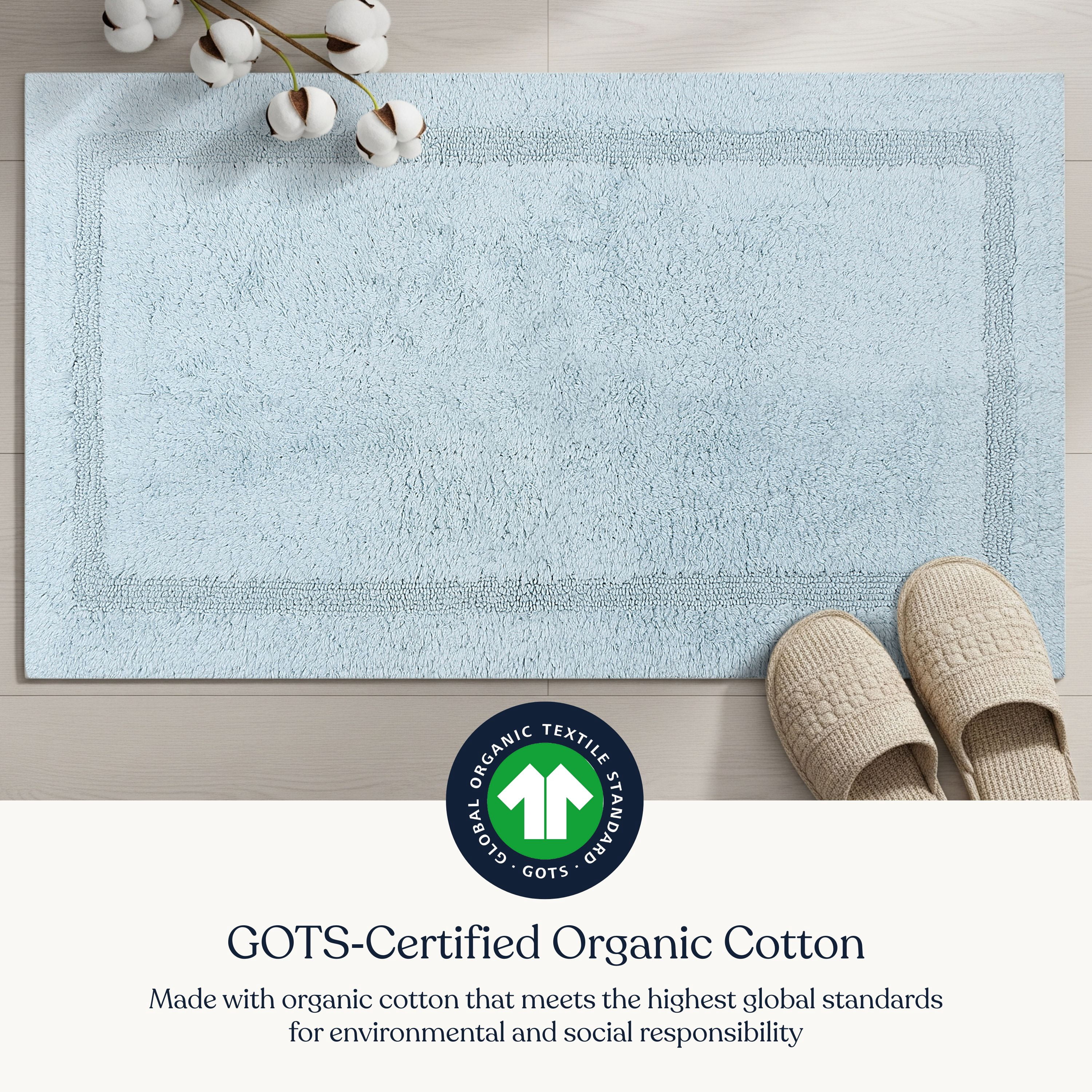 Delara Organic Cotton Reversible Bath Mat – 3000 GSM, GOTS Certified, Ultra-Thick & Super Absorbent | Soft, Plush & Quick-Drying Bathroom Rug