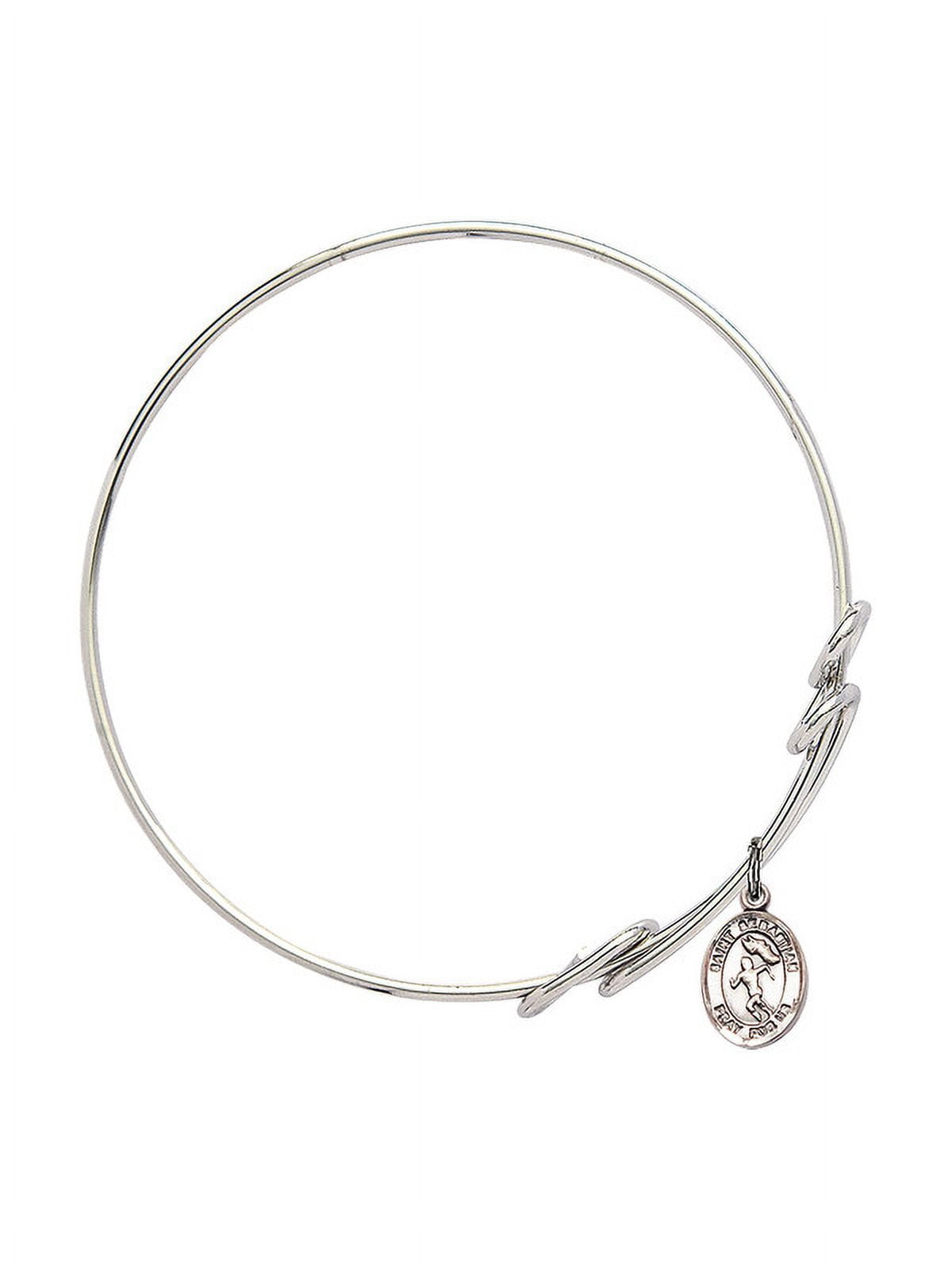 8 1/2 inch Round Double Loop Bangle Bracelet w/ St. Sebastian/Track&Field in Sterling Silver