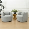 thumbnail image 3 of 34" Wide Gray Bouclé Swivel Barrel Accent Chairs, Set of 2 with Pillow, Modern Upholstered, 3 of 14