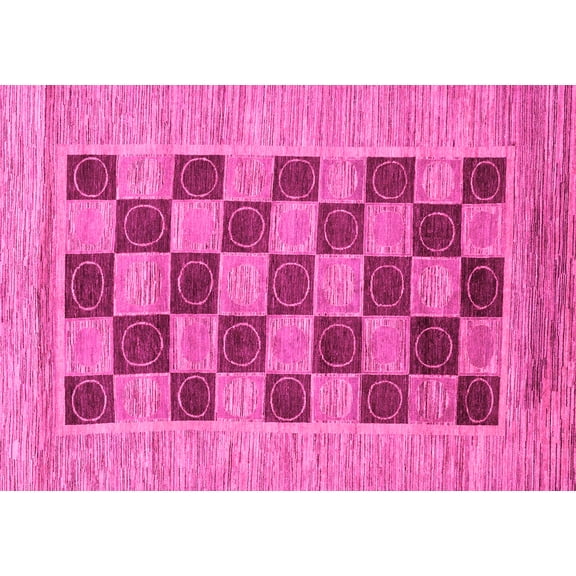 Ahgly Company Indoor Rectangle Checkered Pink Modern Area Rugs, 5' x 7'
