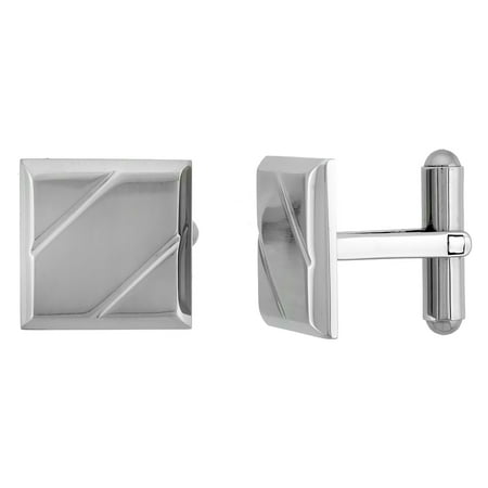 Stainless Steel Square Cufflinks with 2 Grooves 5/8 x 5/8 in.