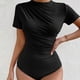 thumbnail image 1 of Body moldeador para mujer, color liso, ligero, fino, plisado, ajustado, manga corta, cuello redondo, mono con aberturas., 1 of 5
