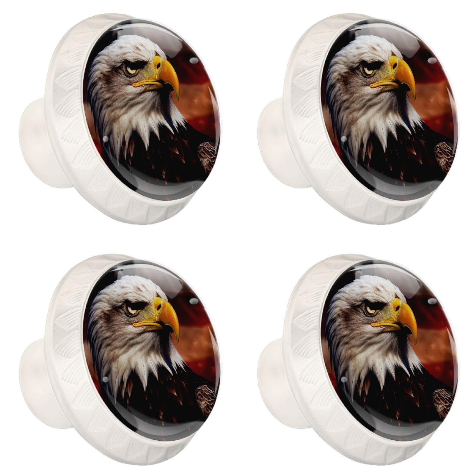 4 Pcs Eagle and American Flag Knobs for Kitchen Cabinet Cupboard Dresser Bookcase Drawer Pulls Handles Round Home Decor