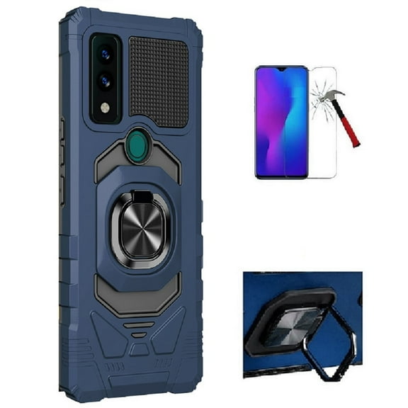 Phone Case for AT&T Maestro 3,  Ring Stand Hybrid Case Cover   Tempered Glass (Blue)