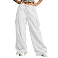 thumbnail image 6 of RongHuan Women's Cargo Pants Loose Fit Hiking Trousers Elastic Waist Wide Leg Pant with Pockets, 6 of 9