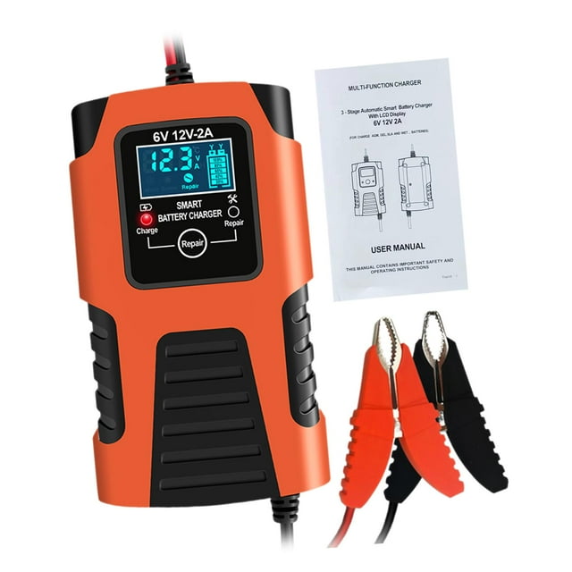 DYNWAVECA Car Battery Charger Three Stage Automatic Charging for Boats Motorcycle Orange