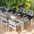 thumbnail image 2 of Black Christmas Table Cloths for 5 Foot Rectangle Tables, Snowman Xmas Snowflake Botanical Tree Patio Waterproof Elastic Fitted Tablecloths, Washable Rectangular Table Cover for Camping, 2 of 8