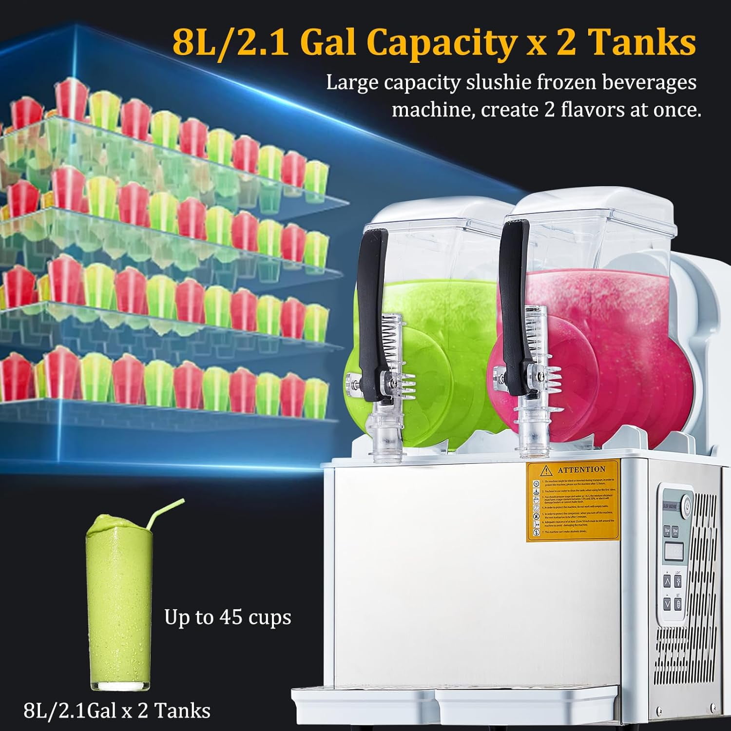 JustSmart Stainless Steel Commercial Margarita & Slushy Machine - 2 Tanks for Frozen Beverages & Smoothies, Perfect for Supermarkets, Cafes & Bars