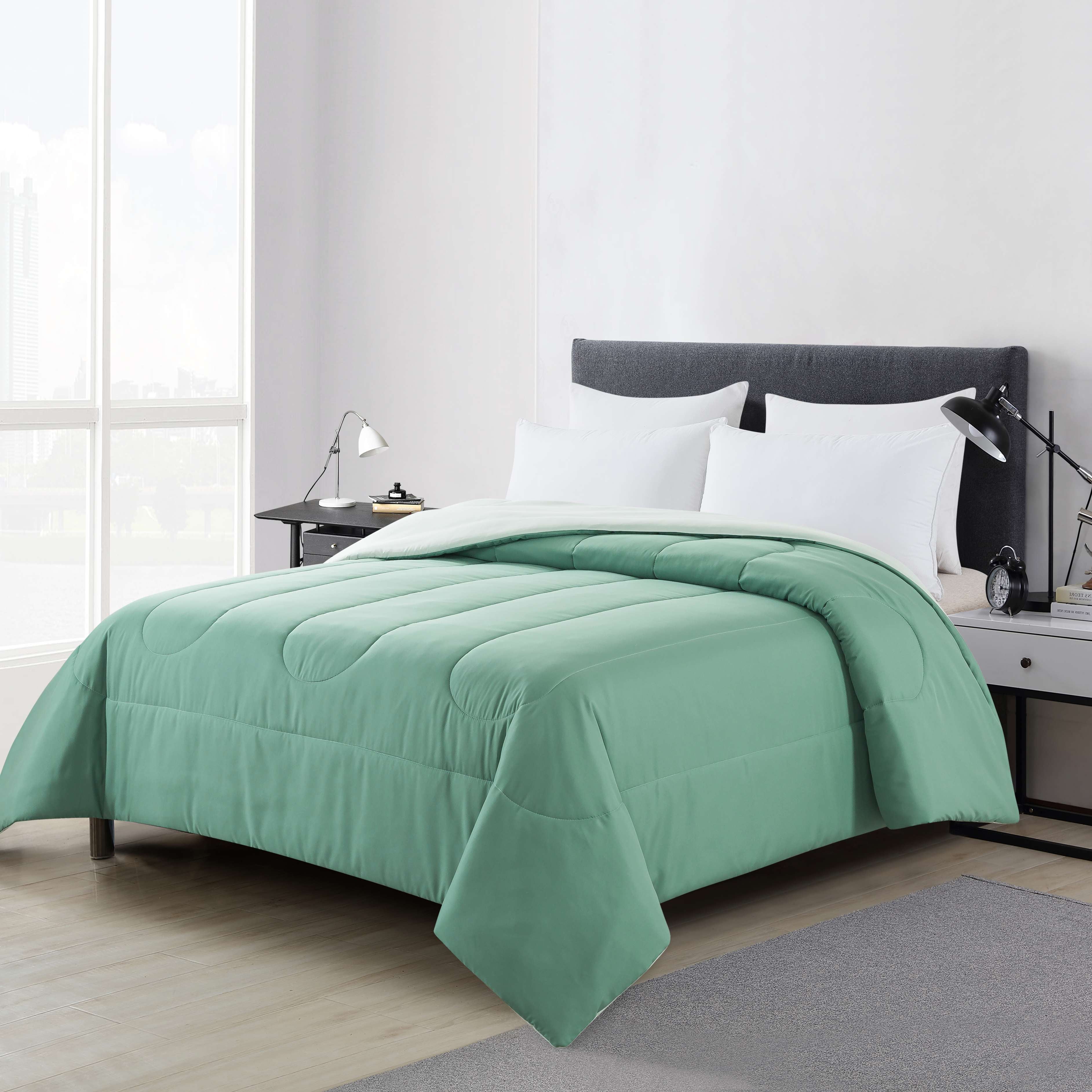 Mainstays Reversible Microfiber Comforter, Sage Green, Full/Queen, Adult, Unisex
