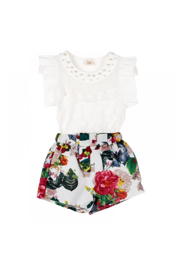 Baby Girl Clothes Infant Summer Outfits Set Ruffle Sleeve Tops and Floral Shorts