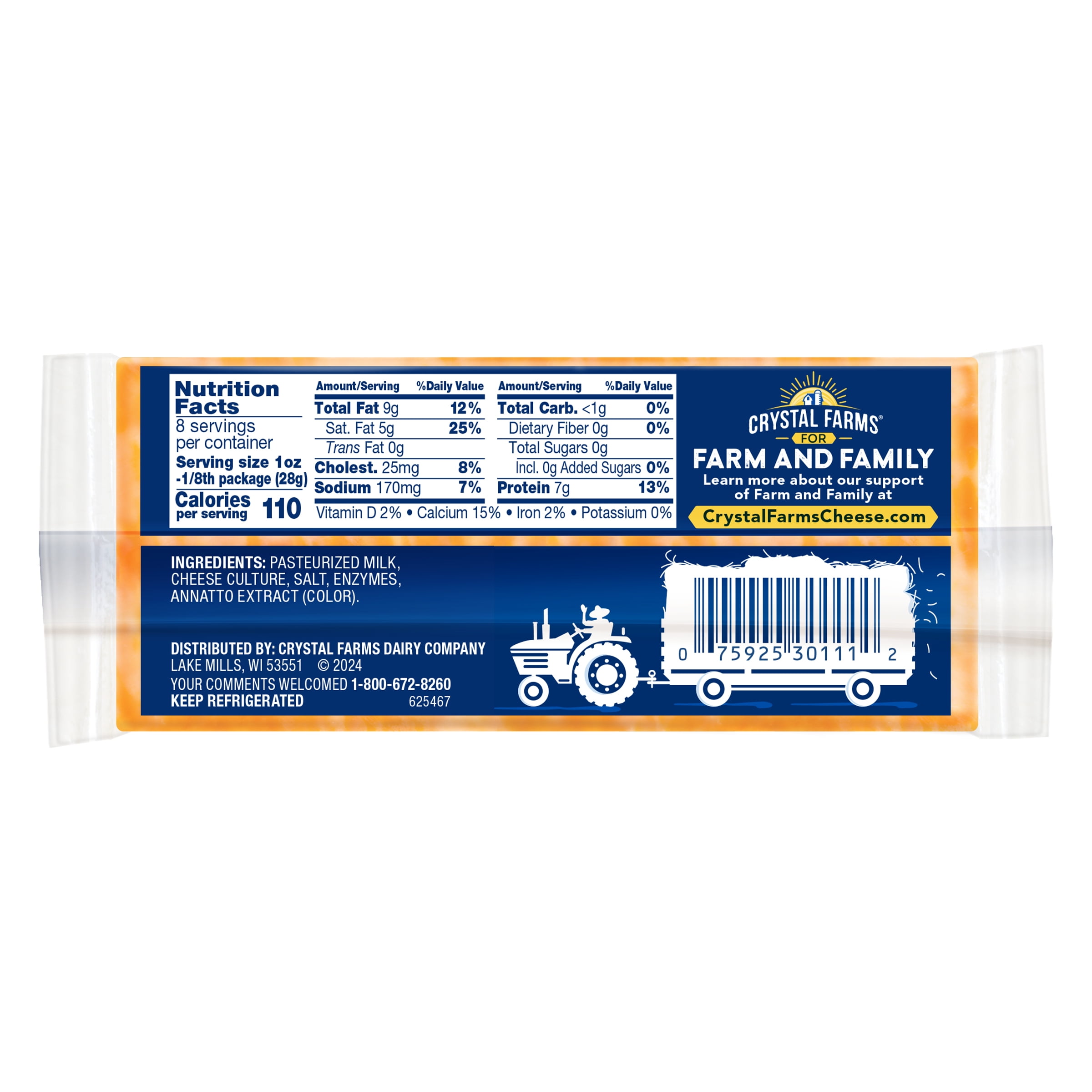 Crystal Farms Marble Jack Block Cheese, 8 oz, Refrigerated, Plastic pack