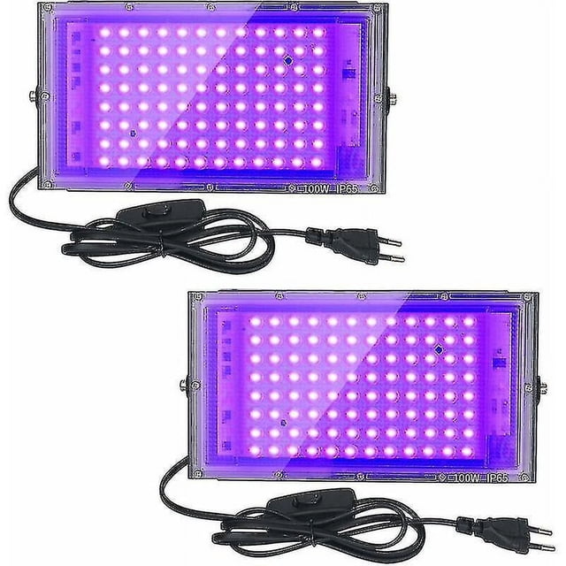 2 reflectores LED ultravioleta de 100 W, luz negra, IP65, resistente al agua, lámpara LED ultravioleta, iluminación de efectos para acuarios, fiestas, pintura de neón, póster fluorescente