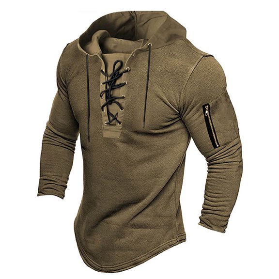 Men's Sweatshirts And Hoodies Big and Tall Hoodies for Men Mens Spring and Autumn Fashion Casual Solid Lace Up Hooded Long Sleeve Sweater