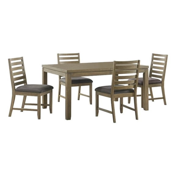 Pemberly Row Wood 5PC Extendable Dining Table Set 4 Slat Back Chairs in Brown