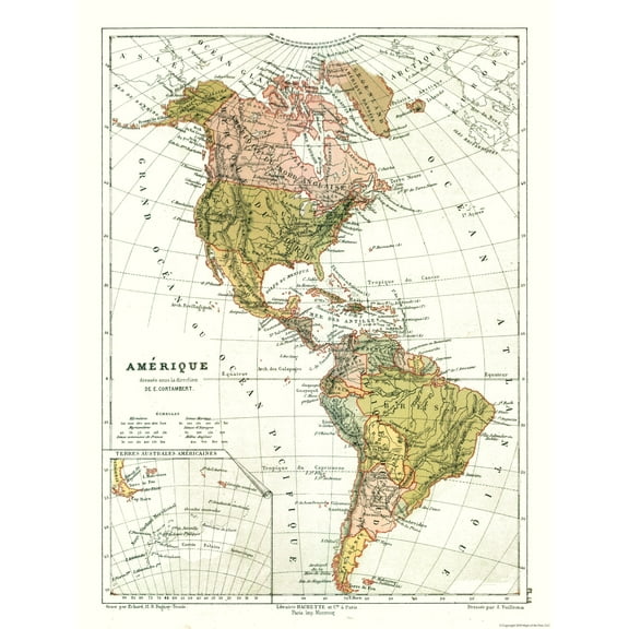 Historic Map - America Political - Cortambert 1880 - 23 x 30.35 - Vintage Wall Art