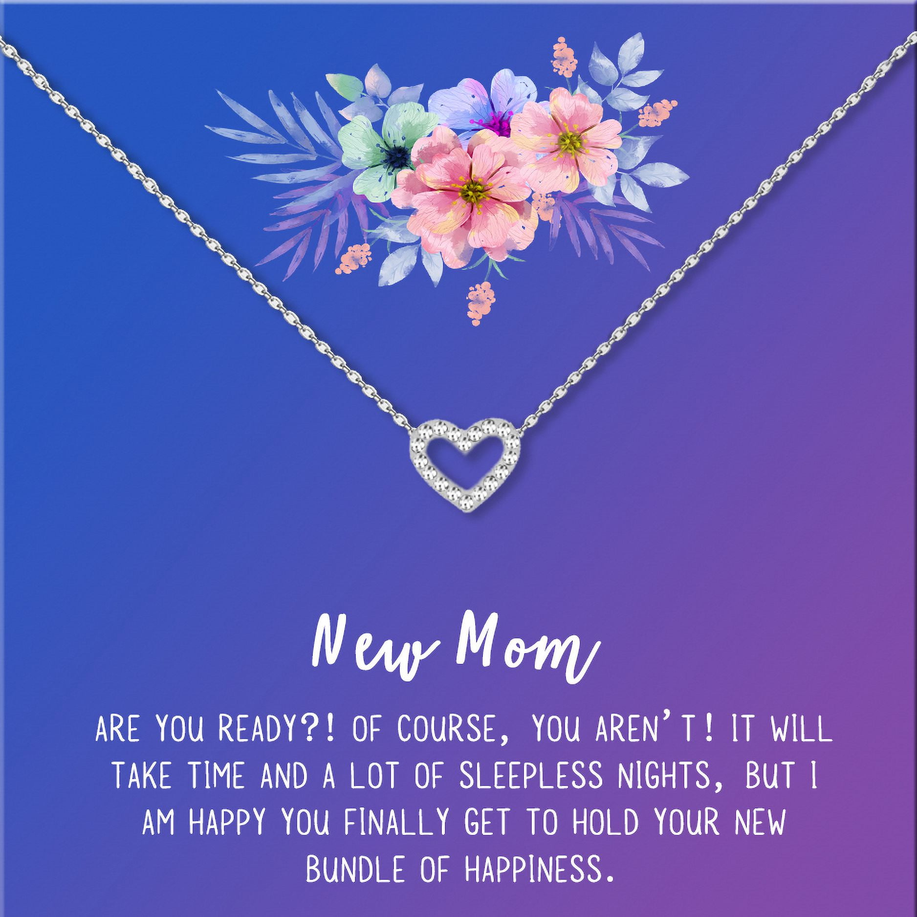 New Mom Mother's Day Gift, Jewelry For New Mom, Gift for Her, Mother's Day Necklace and Card, Stainless Steel Necklace and Card [Silver Heart,Blue-Purple Gradient]