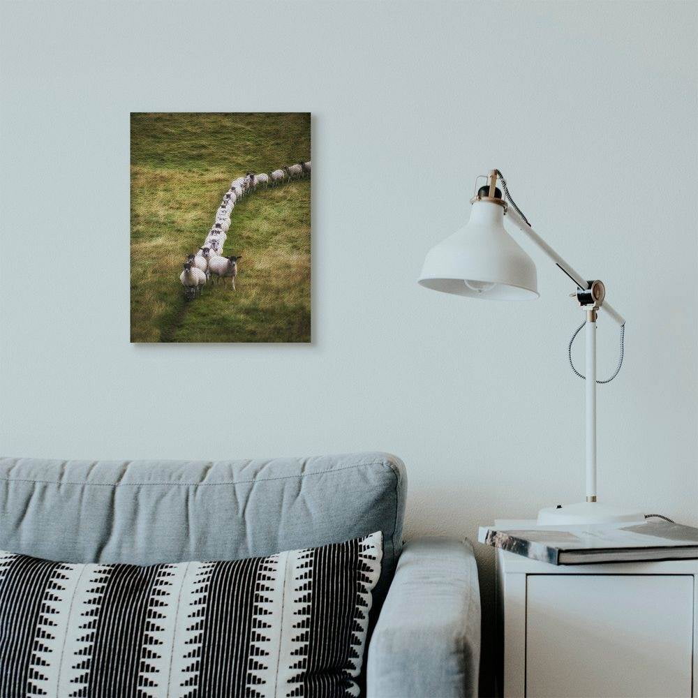 Stupell Industries Sheep Line Farm Animal Landscape Photo Canvas Wall Art by Villager Jim