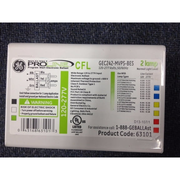 4 Ge 63101 GeC242-Mvps-Bes 120-277V Program Start 2 Cfl 42W Electronic Ballasts