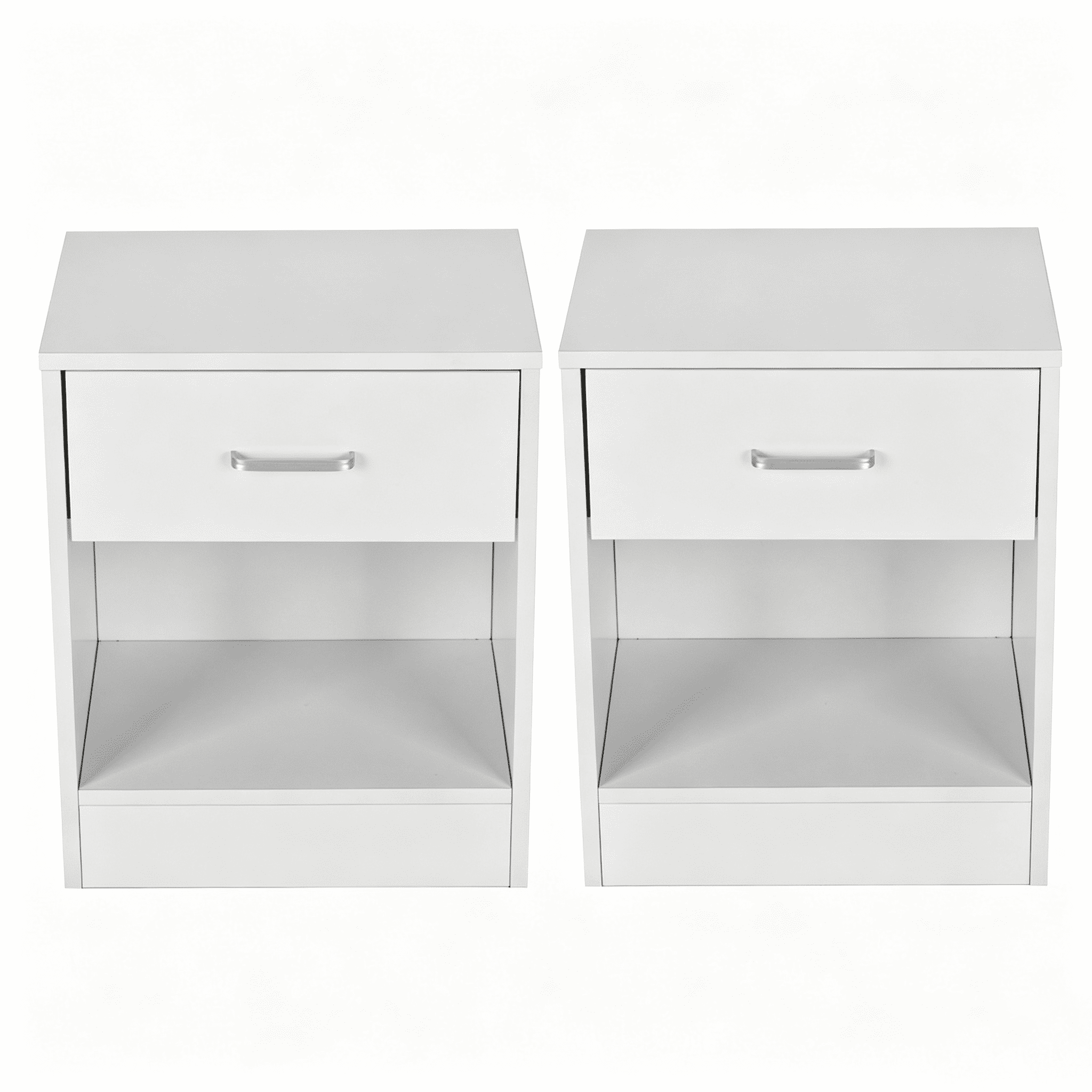 1-Drawer Bedside Table with Open Storage Space 2pcs Particleboard with Textured Melamine Surface Storage Cabinet, 15.75*11.81*19.69in, White